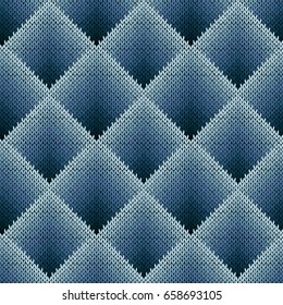 Seamless knitting vector pattern as a fabric texture in bluish gradation hues