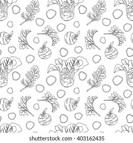 Seamless kohlrabi pattern. Hand drawn doodle vegetables.