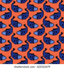 Seamless Koi Carp sushi fish Asian illustration background pattern in vector