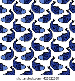 Seamless Koi Carp sushi fish Asian illustration background pattern in vector