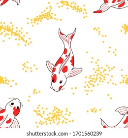 Seamless Koi Fish Pattern, Asia Style, Vector Illustration EPS 10.
