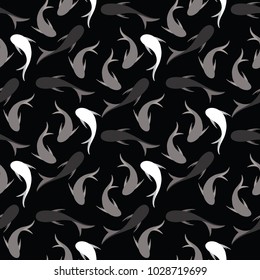 Fondo inconsútil del modelo del pez del koi. Vector blanco y negro