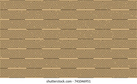 Seamless kraft paper brown and black grunge art deco geo pattern vector