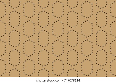 Seamless kraft paper brown and black grunge ethnic hexagonally arranged hand drawn rounds pattern vector