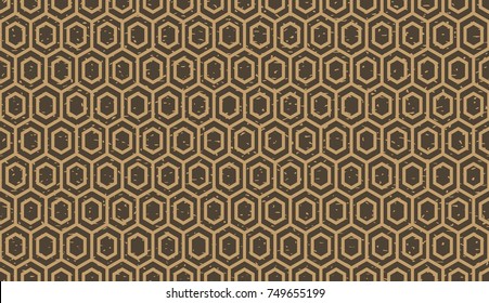 Seamless kraft paper brown and black grunge hexagonal african ethnic outline pattern vector