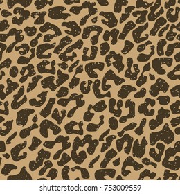 Seamless kraft paper brown and black grunge leopard print tileable animal pattern vector