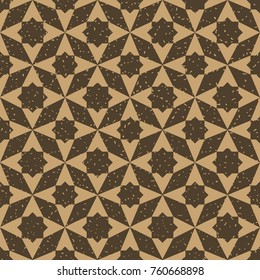 Seamless kraft paper brown and black grunge octagonal stars exclusion Moroccan pattern vector