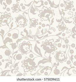 Seamless l floral pattern in folk style with flowers, leaves.. Hand drawn. Vector illustration