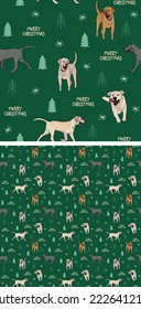 Seamless Lab dog pattern, holiday texture. Square format, t-shirt, poster, packaging, textile, textile, fabric, decoration, wrapping paper. Trendy hand-drawn dogs wallpaper. Holiday background.