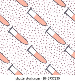 Seamless labaratory pattern with glass bulb silhouettes. Medicine education ornament on dotted white background. Great backdrop for fabric design, textile print, wrapping, cover. Vector illustration.
