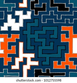 Seamless Labyrinth. Colorful Geometric Pattern. Technical Background for Textile, Page Filling, Book or Disk Cover