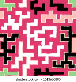 Seamless Labyrinth. Colorful Geometric Pattern. Technical Background for Textile, Page Filling, Book or Disk Cover