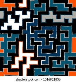 Seamless Labyrinth. Colorful Geometric Pattern. Technical Background for Textile, Page Filling, Book or Disk Cover