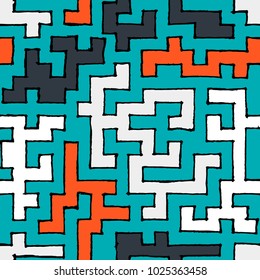 Seamless Labyrinth. Colorful Geometric Pattern. Technical Background for Textile, Page Filling, Book or Disk Cover