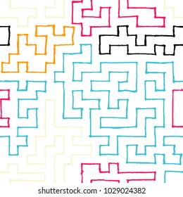 Seamless Labyrinth. Colorful Geometric Pattern. Technical Background for Textile, Page Filling, Book or Disk Cover