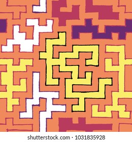 Seamless Labyrinth. Colorful Geometric Pattern. Technical Background for Textile, Page Filling, Book or Disk Cover