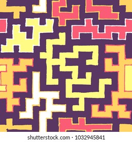 Seamless Labyrinth. Colorful Geometric Pattern. Technical Background for Textile, Page Filling, Book or Disk Cover