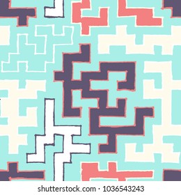 Seamless Labyrinth. Colorful Geometric Pattern. Technical Background for Textile, Page Filling, Book or Disk Cover