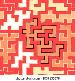 Seamless Labyrinth. Colorful Geometric Pattern. Technical Background for Textile, Page Filling, Book or Disk Cover