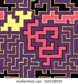 Seamless Labyrinth. Colorful Geometric Pattern. Technical Background for Textile, Page Filling, Book or Disk Cover