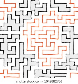 Seamless Labyrinth. Colorful Geometric Pattern. Technical Background for Textile, Page Filling, Book or Disk Cover
