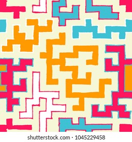 Seamless Labyrinth. Colorful Geometric Pattern. Technical Background for Textile, Page Filling, Book or Disk Cover