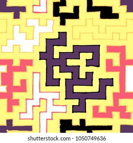 Seamless Labyrinth. Colorful Geometric Pattern. Technical Background for Textile, Page Filling, Book or Disk Cover