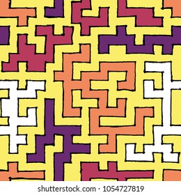 Seamless Labyrinth. Colorful Geometric Pattern. Technical Background for Textile, Page Filling, Book or Disk Cover