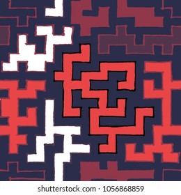 Seamless Labyrinth. Colorful Geometric Pattern. Technical Background for Textile, Page Filling, Book or Disk Cover