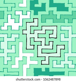 Seamless Labyrinth. Colorful Geometric Pattern. Technical Background for Textile, Page Filling, Book or Disk Cover