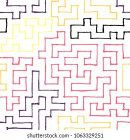 Seamless Labyrinth. Colorful Geometric Pattern. Technical Background for Textile, Page Filling, Book or Disk Cover