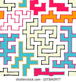 Seamless Labyrinth. Colorful Geometric Pattern. Technical Background for Textile, Page Filling, Book or Disk Cover