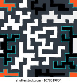 Seamless Labyrinth. Colorful Geometric Pattern. Technical Background for Textile, Page Filling, Book or Disk Cover