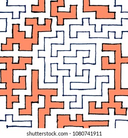 Seamless Labyrinth. Colorful Geometric Pattern. Technical Background for Textile, Page Filling, Book or Disk Cover