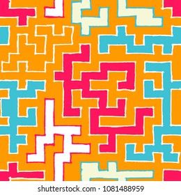 Seamless Labyrinth. Colorful Geometric Pattern. Technical Background for Textile, Page Filling, Book or Disk Cover