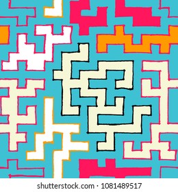 Seamless Labyrinth. Colorful Geometric Pattern. Technical Background for Textile, Page Filling, Book or Disk Cover