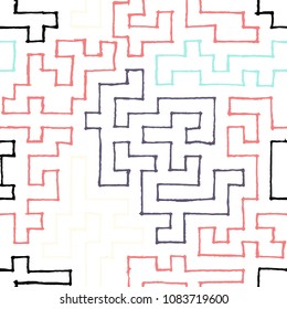Seamless Labyrinth. Colorful Geometric Pattern. Technical Background for Textile, Page Filling, Book or Disk Cover