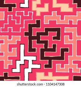 Seamless Labyrinth. Colorful Geometric Pattern. Technical Background for Textile, Page Filling, Book or Disk Cover