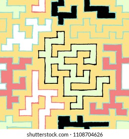 Seamless Labyrinth. Colorful Geometric Pattern. Technical Background for Textile, Page Filling, Book or Disk Cover