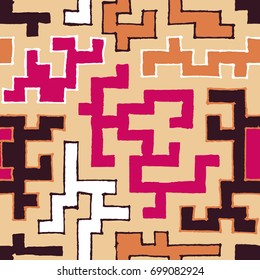 Seamless Labyrinth. Colorful Geometric Pattern. Technical Background for Textile, Page Filling, Book or Disk Cover