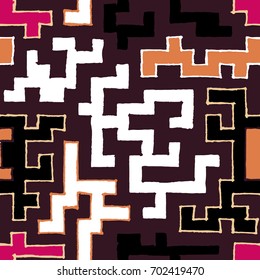 Seamless Labyrinth. Colorful Geometric Pattern. Technical Background for Textile, Page Filling, Book or Disk Cover