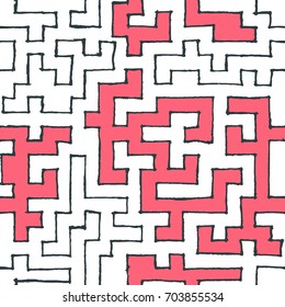 Seamless Labyrinth. Colorful Geometric Pattern. Technical Background for Textile, Page Filling, Book or Disk Cover