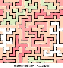 Seamless Labyrinth. Colorful Geometric Pattern. Technical Background for Textile, Page Filling, Book or Disk Cover