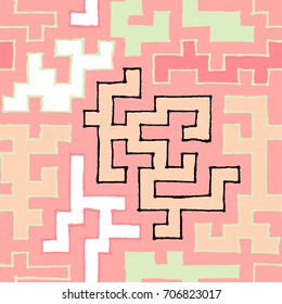 Seamless Labyrinth. Colorful Geometric Pattern. Technical Background for Textile, Page Filling, Book or Disk Cover