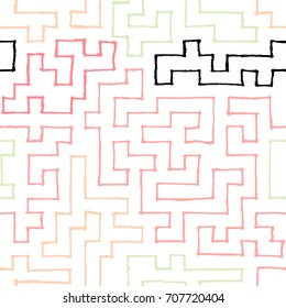 Seamless Labyrinth. Colorful Geometric Pattern. Technical Background for Textile, Page Filling, Book or Disk Cover