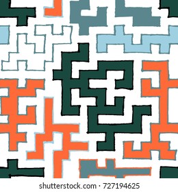 Seamless Labyrinth. Colorful Geometric Pattern. Technical Background for Textile, Page Filling, Book or Disk Cover