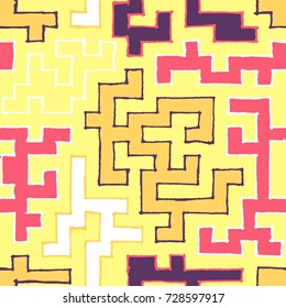 Seamless Labyrinth. Colorful Geometric Pattern. Technical Background for Textile, Page Filling, Book or Disk Cover