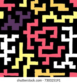 Seamless Labyrinth. Colorful Geometric Pattern. Technical Background for Textile, Page Filling, Book or Disk Cover