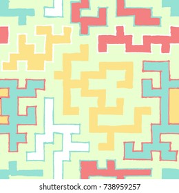 Seamless Labyrinth. Colorful Geometric Pattern. Technical Background for Textile, Page Filling, Book or Disk Cover