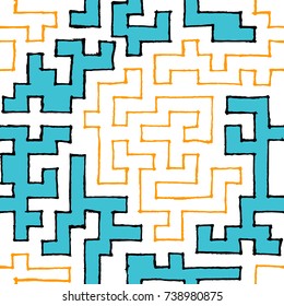Seamless Labyrinth. Colorful Geometric Pattern. Technical Background for Textile, Page Filling, Book or Disk Cover